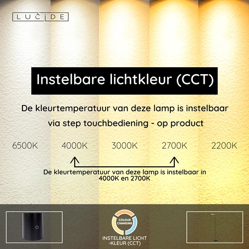 Lucide AARON - Leeslamp - LED Dimb. - CCT - 1x12W 2700K/4000K - Zwart - USP